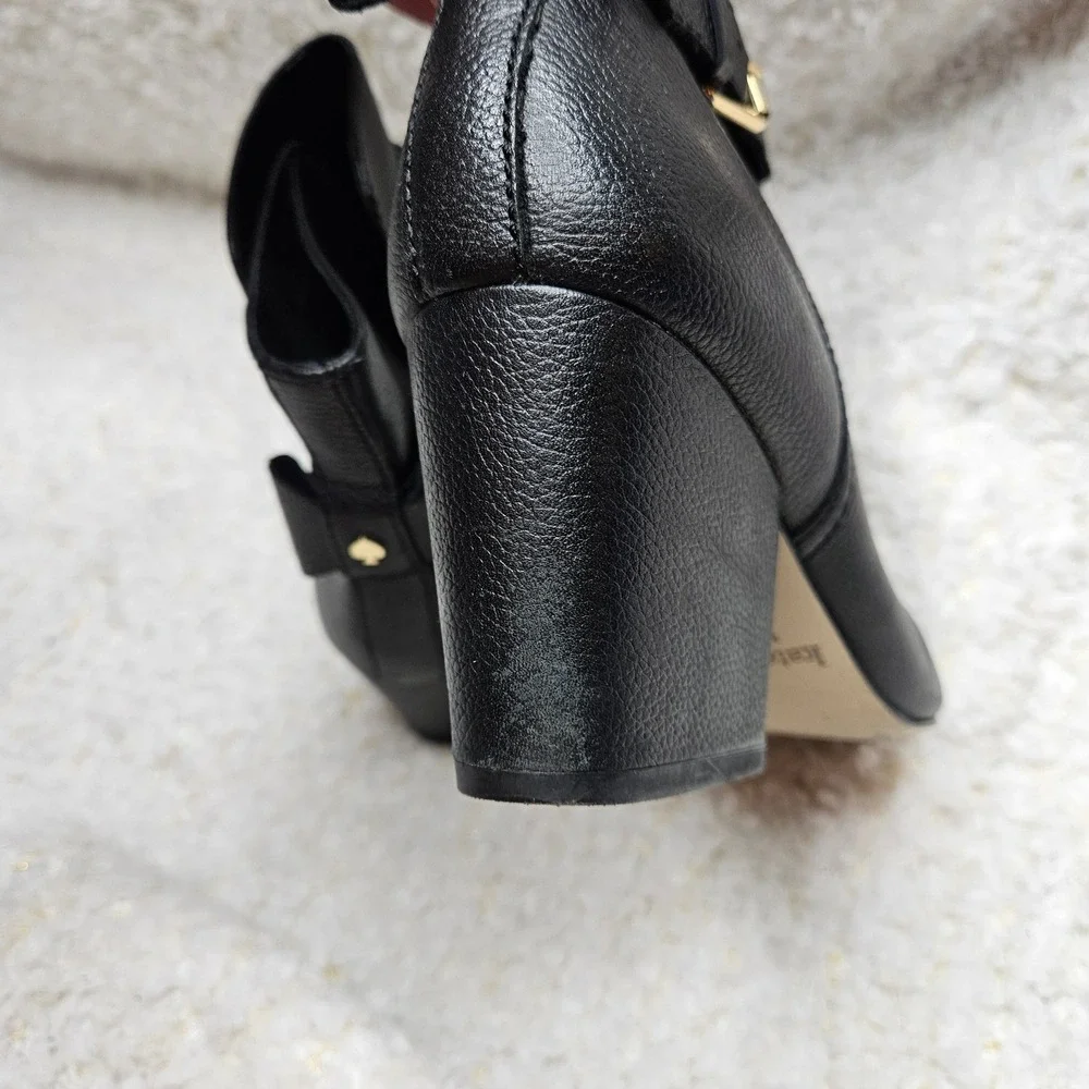 Kate Spade Black Leather Buckle Logo Bow Ankle Boots sz 9